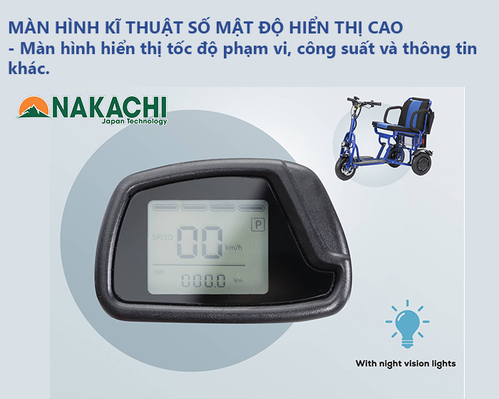 man hình Xe Điện 3 Bánh Gấp Gọn Nakachi NC-M15